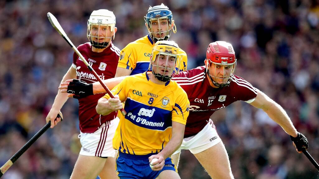 Colm Galvin attempts to shake off Galway’s Jonathan Glynn in Croke Park last Saturday. Photograph: Ryan Byrne/Inpho
