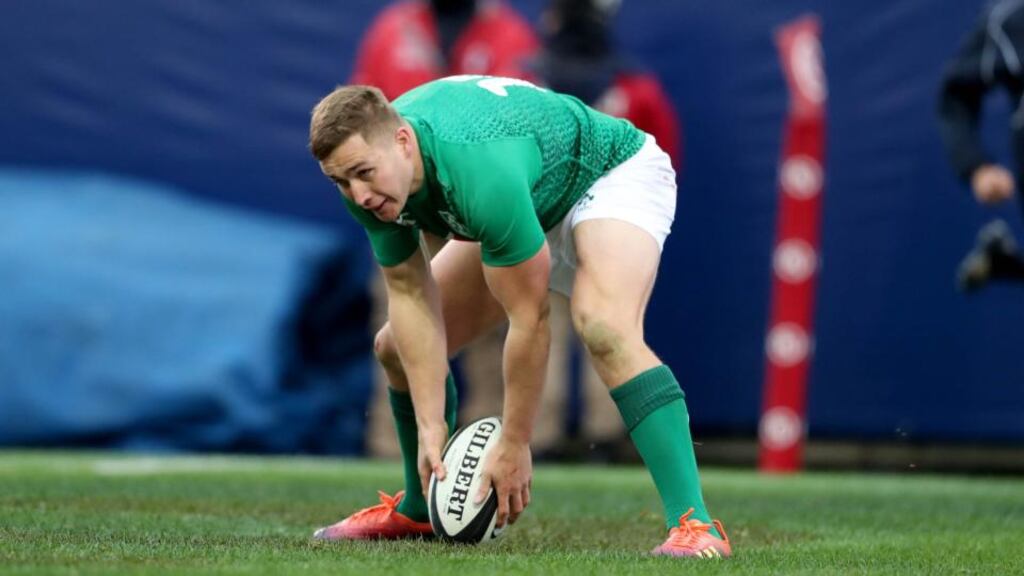 Ireland's Jordan Larmour scores a try during the international win over Italy at Soldier Field, Chicago. Photo: Inpho