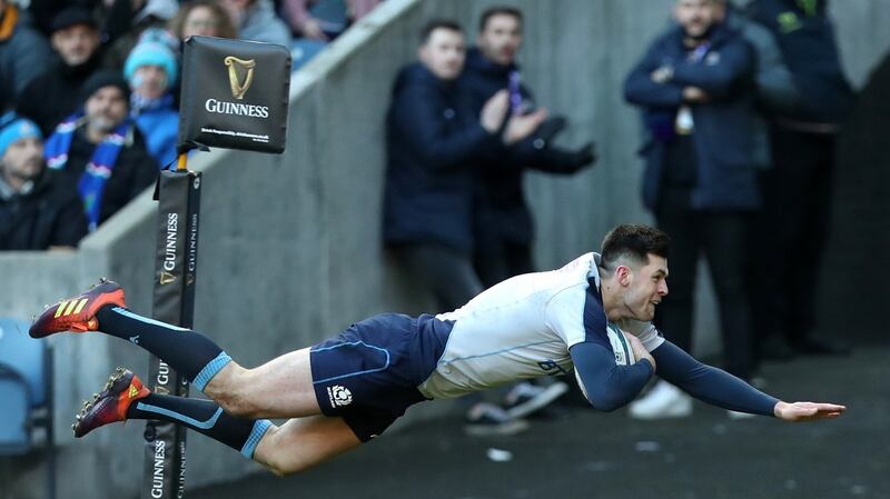 Keith Earls will be up against Blair Kinghorn, Scotland’s hat-trick hero against Italy. Photograph: Ian MacNicol/Getty Images