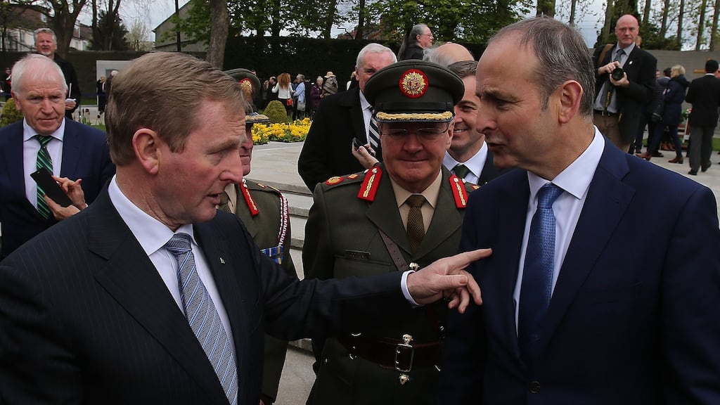Acting Taoiseach Enda Kenny and Fianna Fáil leader Micheal Martin. Photograph: Niall Carson/PA
