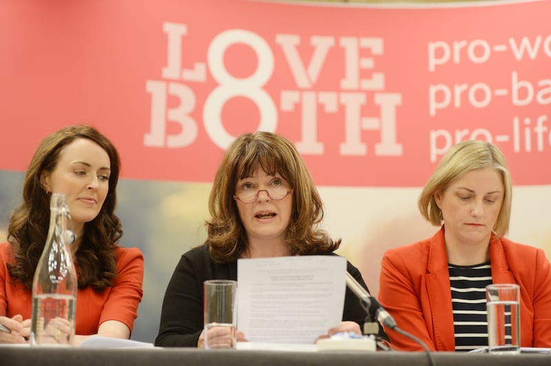 Aine Kierans, Caroline Simons and Cora Sherlock speaking at a Pro Life Campaign event in 2018. Photograph: Alan Betson