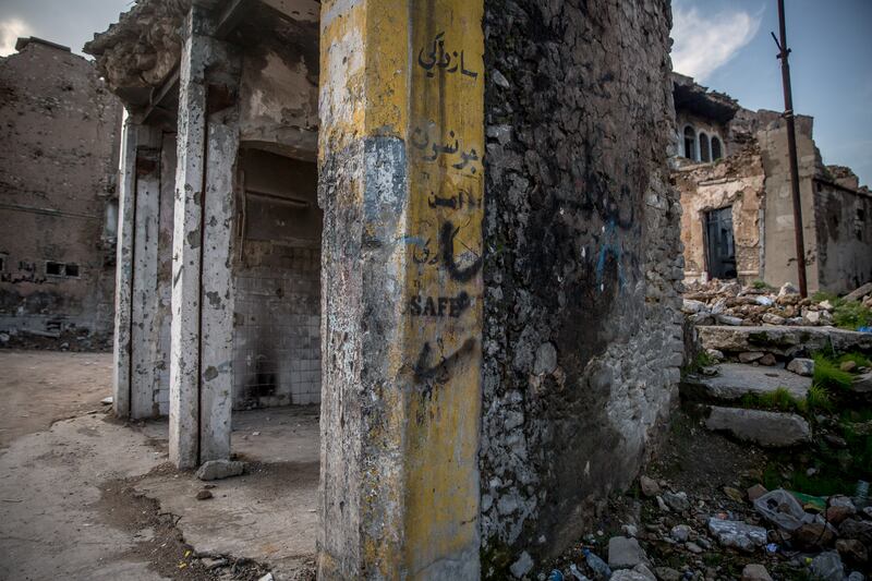 Destroyed buildings in Mosul's Old City were marked "safe" after being cleared of explosives