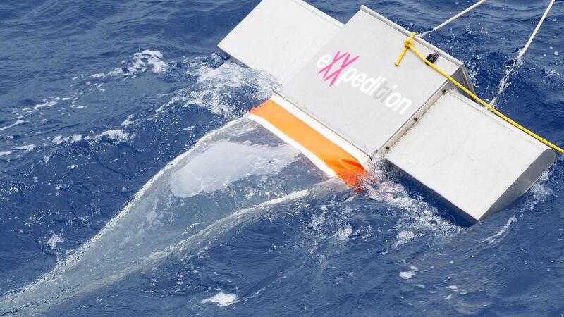 The ‘manta trawl’ used to dredge microplastics from the sea. Photograph: Carrie Somers/Exxpedition