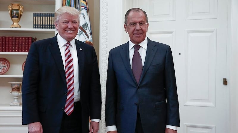 US president Donald Trump with Russian foreign minister Sergei Lavrov at the White House on Wednesday. Photograph: Russian foreign ministry/EPA