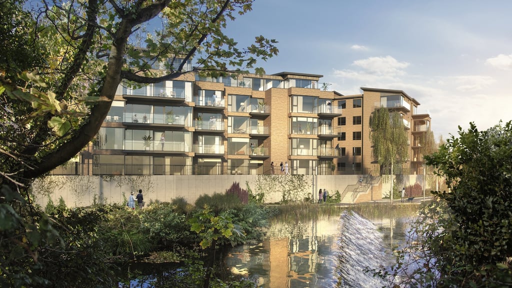 The proposed Paper Mills scheme will incorporate a new  walkway along the banks of the River Dodder.