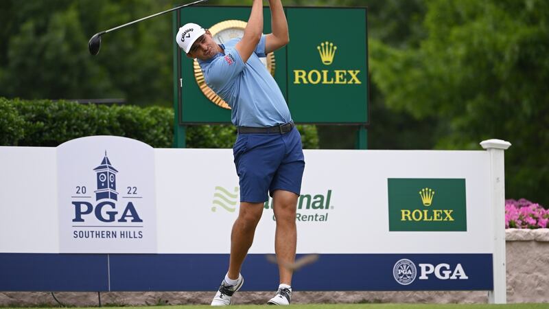 Christiaan Bezuidenhout of South Africa on the first tee during a practice round at Southern Hills. Photograph: Ross Kinnaird/Getty Images