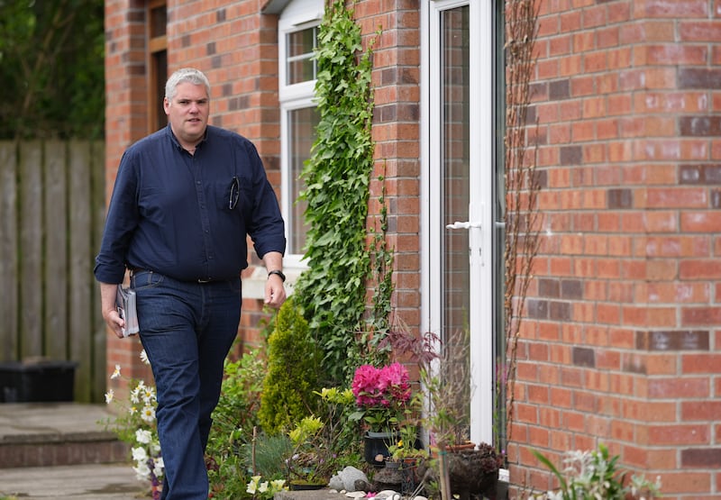 DUP Leader Gavin Robinson canvassing for votes in his constituency of Belfast East. Photograph: Niall Carson/PA Wire