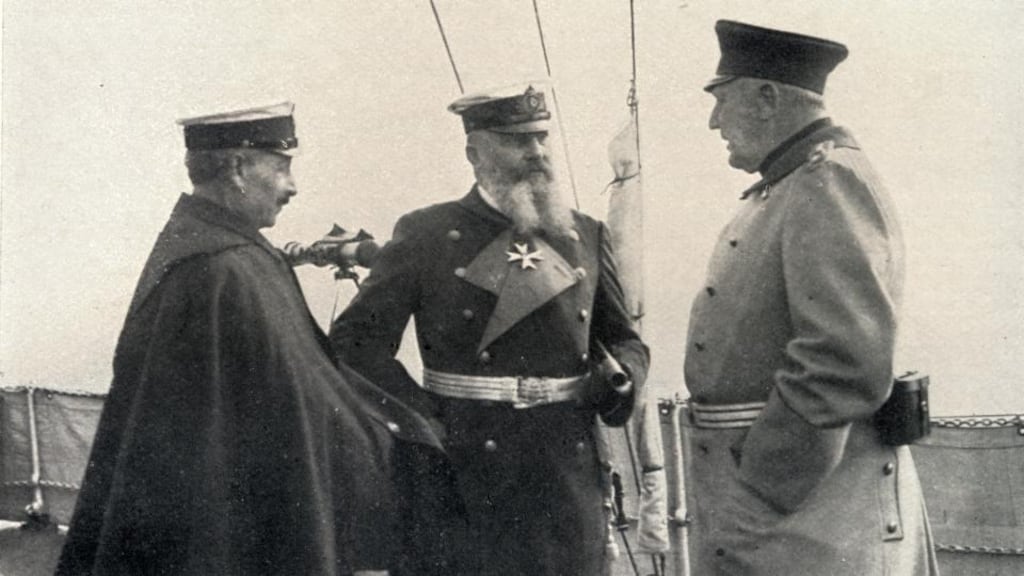 Kaiser Wilhelm II, Emperor of Germany and King of Prussia,. Helmuth Von Moltke, German army chief of staff, and Admiral Alfred von Tirpitz on December 8th 1912, after news from London that Britain would not tolerate the crushing of France, Wilhelm met his top military, including both men. At what became known as “the War Council”, Moltke argued in favour of war, “the sooner the better”. Tirpitz argued “the navy would prefer to see the postponement of the great fight for one and a half years”. (Photo by Universal History Archive/Getty Images)