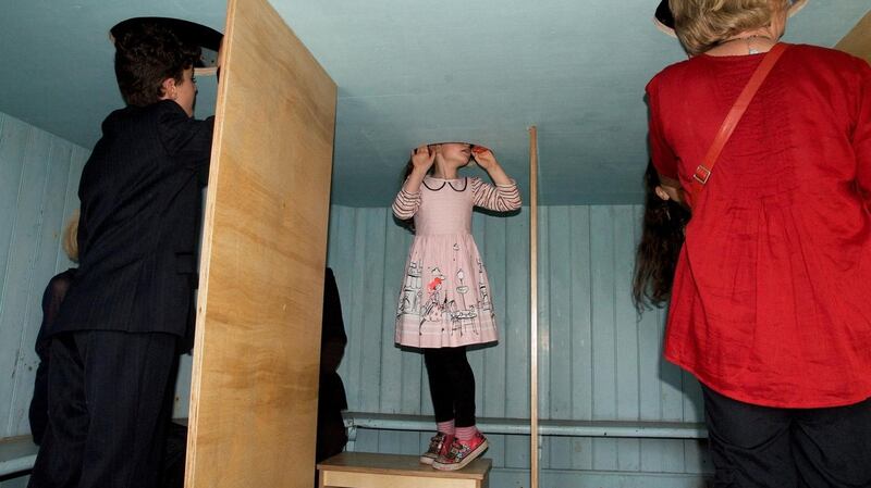 Looking inside Aideen Barry’s installation “Changing Tracks””, from Strange Terrain. Image courtesy of Mayo Arts Office