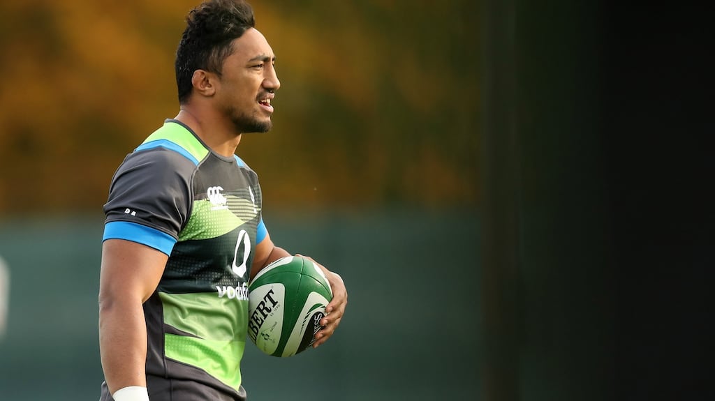 Bundee Aki at an Ireland training session in Carton House, Co Kildare. Photograph: Billy Stickland/Inpho