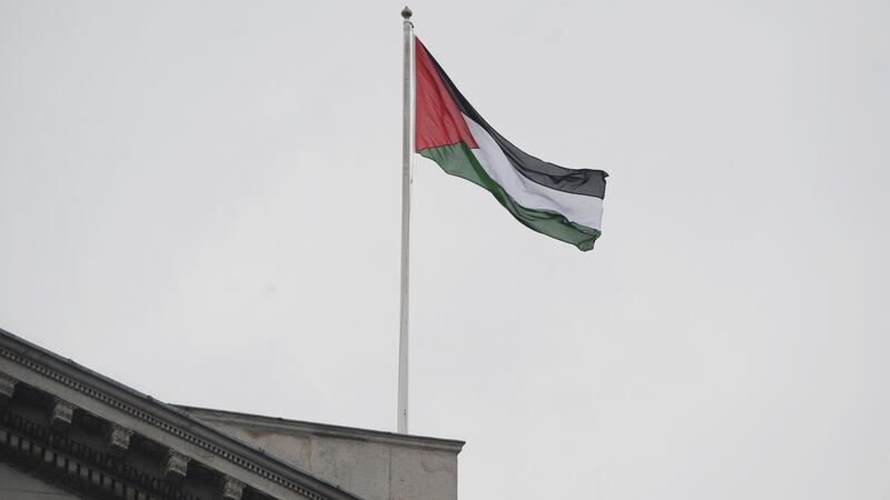 The Palestinian Flag flies over Dublin City Hall. Photograph: Aidan Crawley