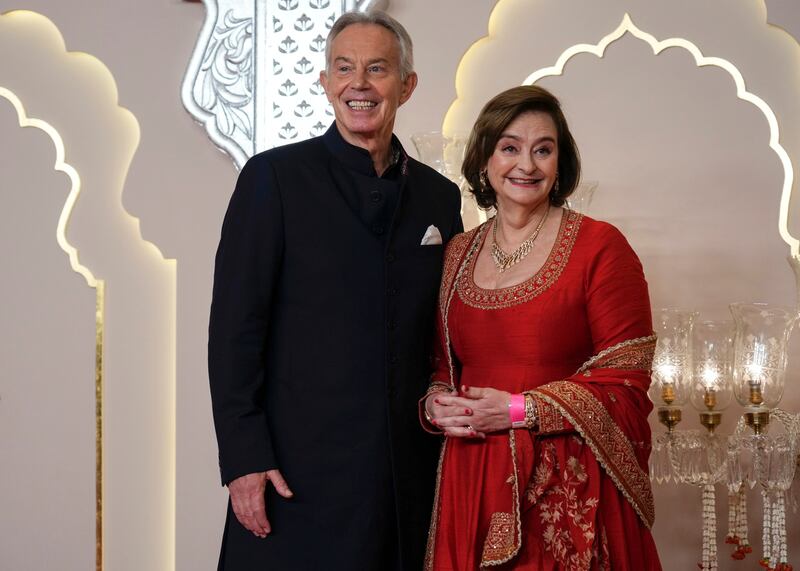 Ambani wedding: Former British prime minister Tony Blair and his wife Cherie. Photograph: Rajanish Kakade/AP