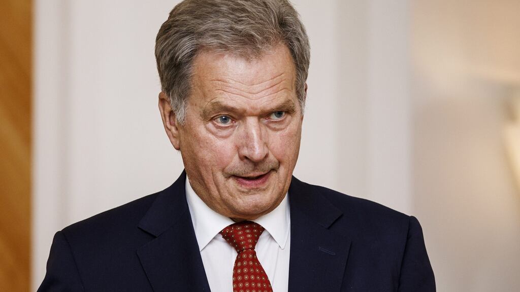 Finland’s President Sauli Niinistö holds a news conference yesterday over the Putin-Trump meeting in Helsinki, Finland. Photograph: Roni Rekomaa/Reuters