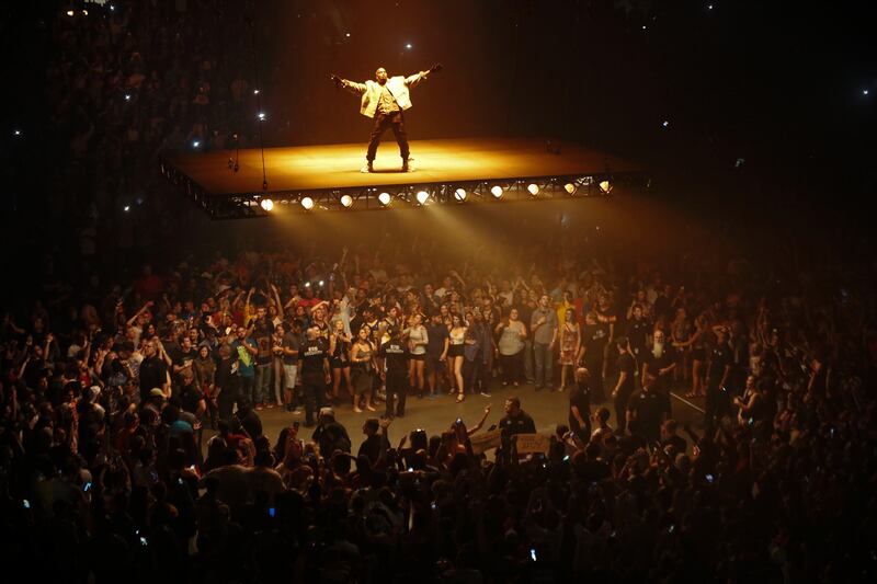 Kanye West: In one of his acts of artistic audaciousness, the rapper reinvented the performance space inside an arena for his Saint Pablo tour. Photograph: AJ Mast/New York Times