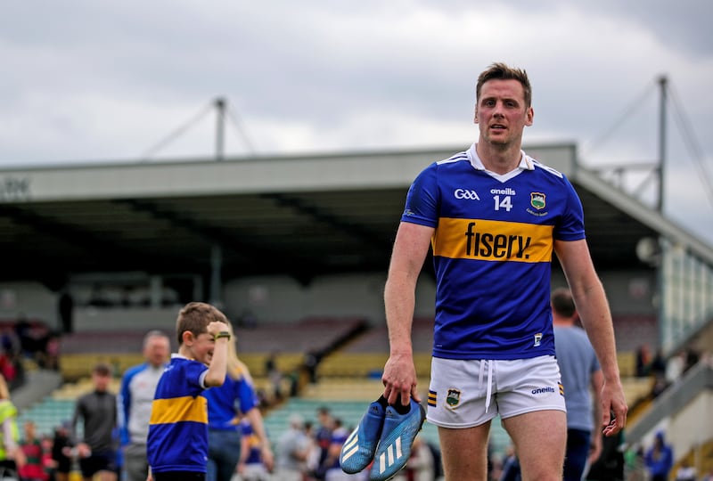 Tipperary's Conor Sweeney dejected after Tailteann Cup Round 1 match against Carlow at Netwatch Cullen Park in May 2022. Photograph: ©INPHO/Evan Treacy