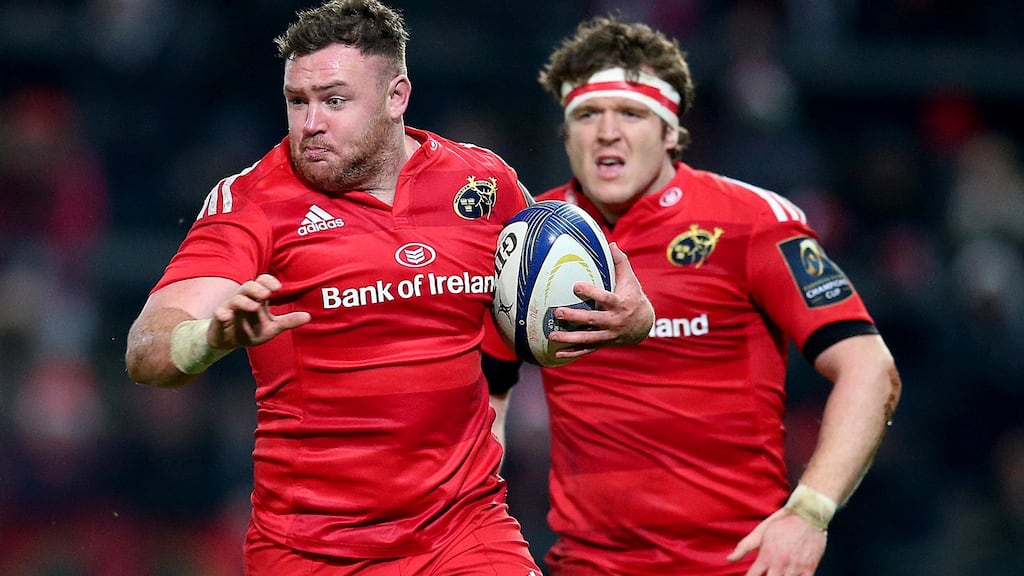 Munster’s Dave Kilcoyne in full flight against Leicester Tigers: came through the Munster academy from the 2011-2012 season. Photograph: Dan Sheridan/Inpho
