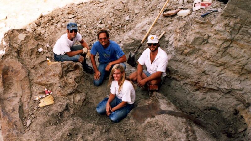 Big dig: Peter Larson and his team uncovering the skull in 1990