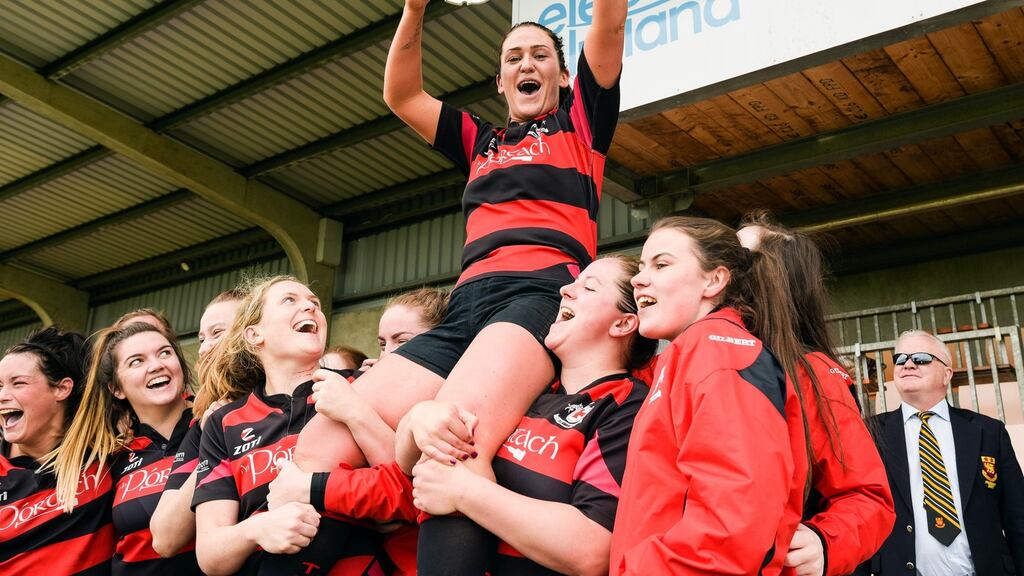 Tullamore’s Ciara Farrell and teammates after defeating Rathdrum in   the final of the Women’s All-Ireland Plate  at Dubarry Park, Athlone, in April. Photograph: Tom Beary/Inpho