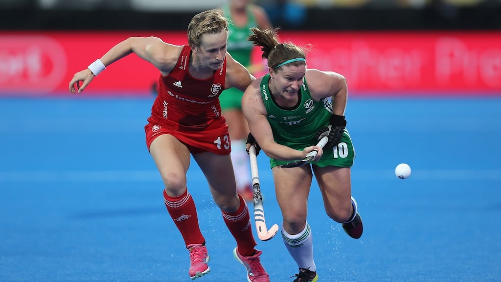 Shirley McCay of Ireland with England’s Elena Rayer. McCay returns to the Ireland fold having initially considered retiring after the World Cup. Photograph: Christopher Lee/Getty Images