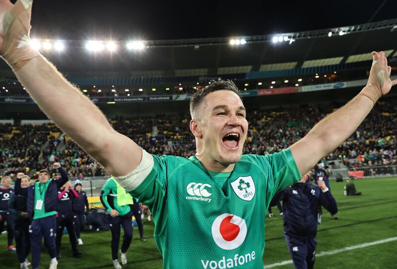 Ireland’s Johnny Sexton celebrates at the end of Ireland's Test against the All Blacks at the Sky Stadium, Wellington, New Zealand, on July 16th. Photograph: ©INPHO/Billy Stickland