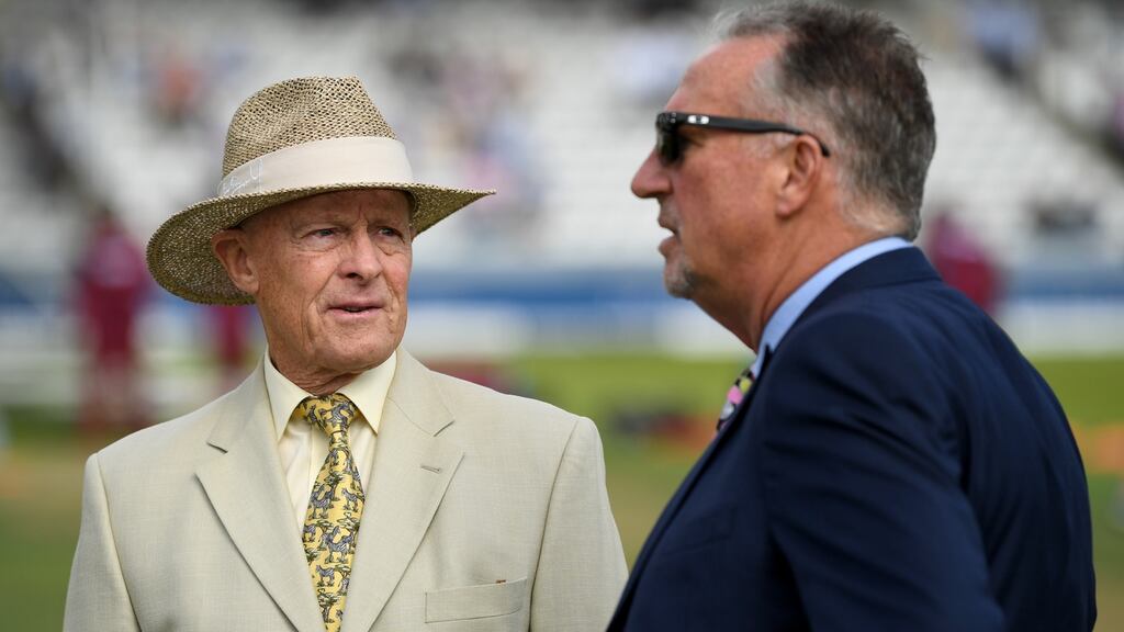 Geoffrey Boycott and Ian Botham chat ahead of England v West Indies test match at Lord’s in September 2017. Photograph: Gareth Copley/Getty Images