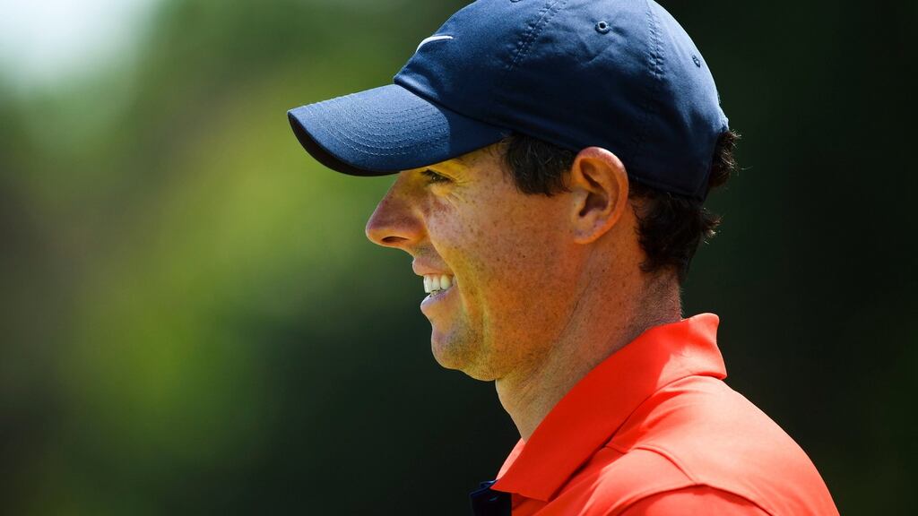Rory McIlroy smiles after making a birdie during the final round of the Canadian Open. Photograph: Nathan Denette/The Canadian Press via AP