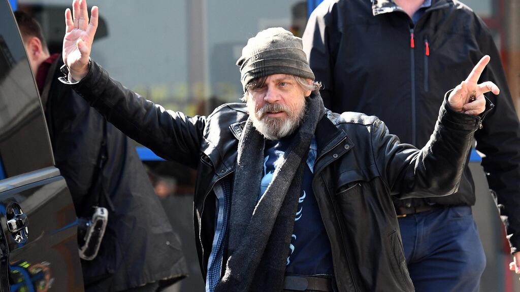 Mark Hamill, who plays Luke Skywalker in  Star Wars, arrives at Belfast International Airport this morning. Photograph:  Colm Lenaghan/Pacemaker