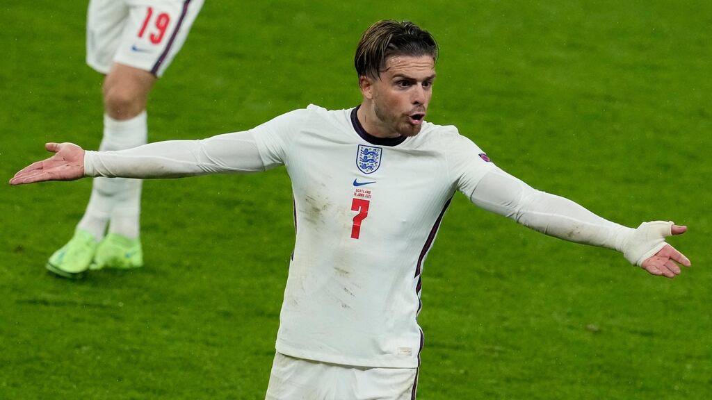 England’s Jack Grealish during his team’s Euro 2020 draw with Scotland at Wembley Stadium. Photograph: Matt Dunham/Getty Images