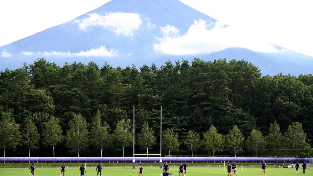 France’s players attend a training session at the Fuji Hokuroku Park in Fujiyoshida, ahead of the Japan 2019 Rugby World Cup. Photgraph: Franck Fife/AFP/Getty Images.