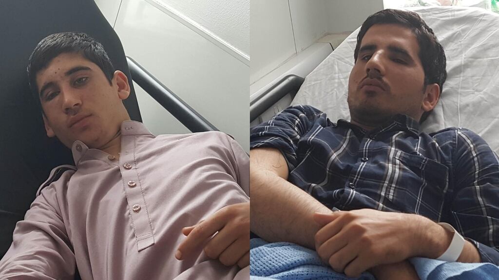 The Ahmadzai brothers (aged 18 and 20) in the emergency department at St James’s Hospital after the assault. Photograph: Rachel Flaherty