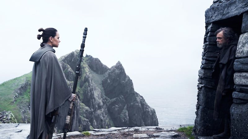Daisy Ridley and Mark Hamill in Star Wars: The Last Jedi. “If I have to walk up Skellig Michael, I’m staying. I just need a tent.”