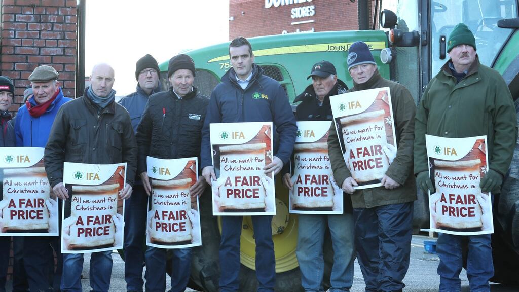 IFA president Joe Healy leads a blockade at the Dunnes Stores goods depot at Cornelscourt in Dublin. Photograph: Finbarr O’Rourke