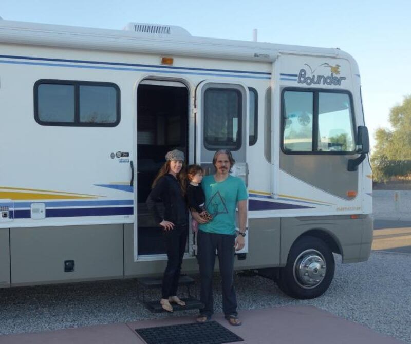 Stevie Trujillo, Tree and Soleil with the RV they bought to replace the van. Photograph: Stevie Trujillo