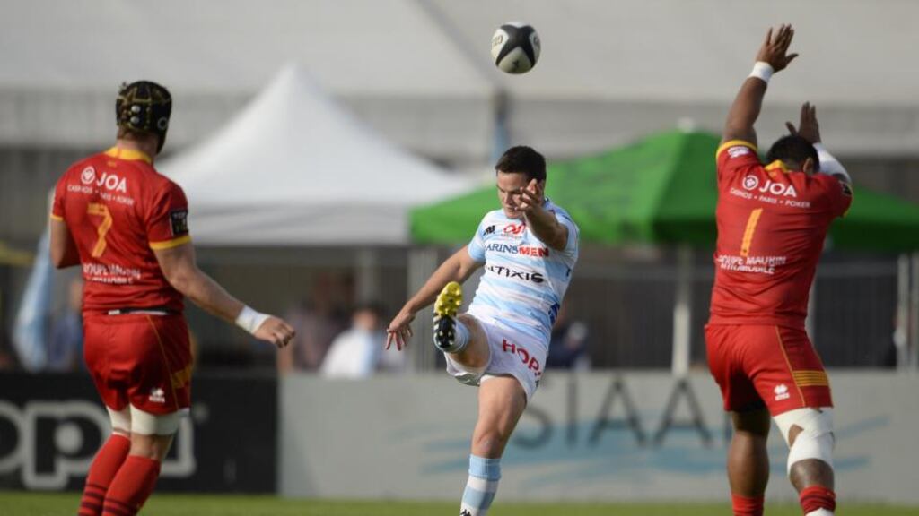 Racing-Metro’s outhalf Jonathan Sexton in action at the Yves du Manoir stadium in Colombes against Perpignan. Photograph: Getty