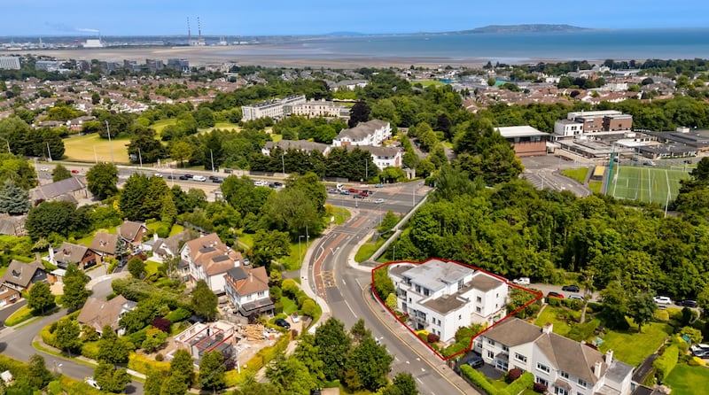 An aerial view of Fitzwilliam Court in Mount Merrion shows its location immediately adjacent to the N11