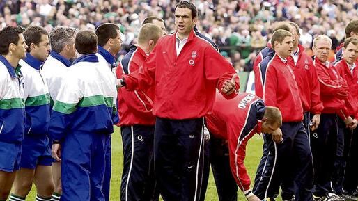 Josh Lewsey gets the ball away under pressure from Brian O'Driscoll in the Six Nations match between Ireland and England, at Croke Park in 2007. photograph: eric luke/the irish times