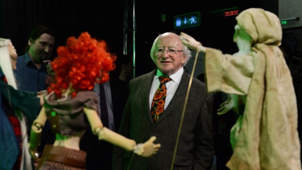 President Michael D Higgins in the greenscreen studio at the opening of the National Film School in Dún Laoghaire yesterday. Photograph: Cyril Byrne