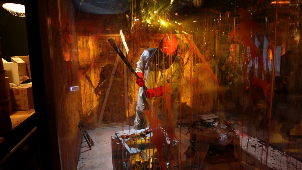 The Fatality room at Mortal Kombat 11: The Reveal. Photograph: Tasia Wells/Getty Images