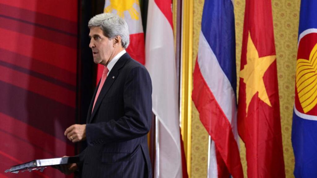 US secretary of state John Kerry arrives for a news conference during the 46th Association of Southeast Asian Nations Foreign Ministers Meeting in Bandar Seri Begawan. Photograph: Ahim Rani/Reuters.