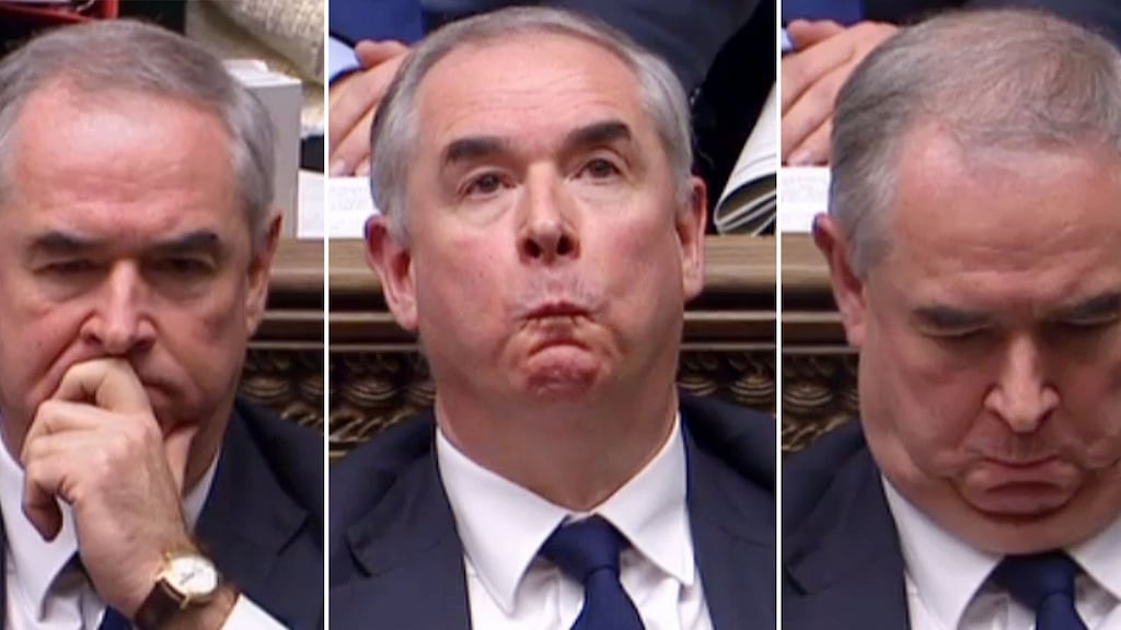 A combination of video grabs from footage broadcast by the UK Parliament’s Parliamentary Recording Unit (PRU) shows Britain’s attorney general Geoffrey Cox in the House of Commons in London. Photograph: AFP/Getty Images