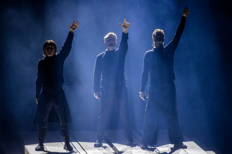 Take That's Gary Barlow, Howard Donald and Mark Owen on stage at 3Arena, Dublin. Photograph: Tom Honan