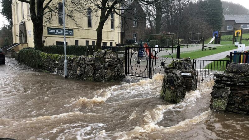 A photograph of flooding from Hawes, North Yorkshire in the UK on Sunday. Photograph: Thomas Beresford/PA