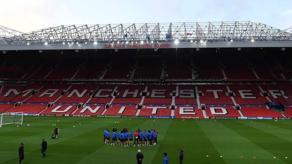 FC Basel warm-up at Old Trafford ahead of their Champions League clash with Manchester United on Tuesday night. Photograph: Paul Ellis/AFP