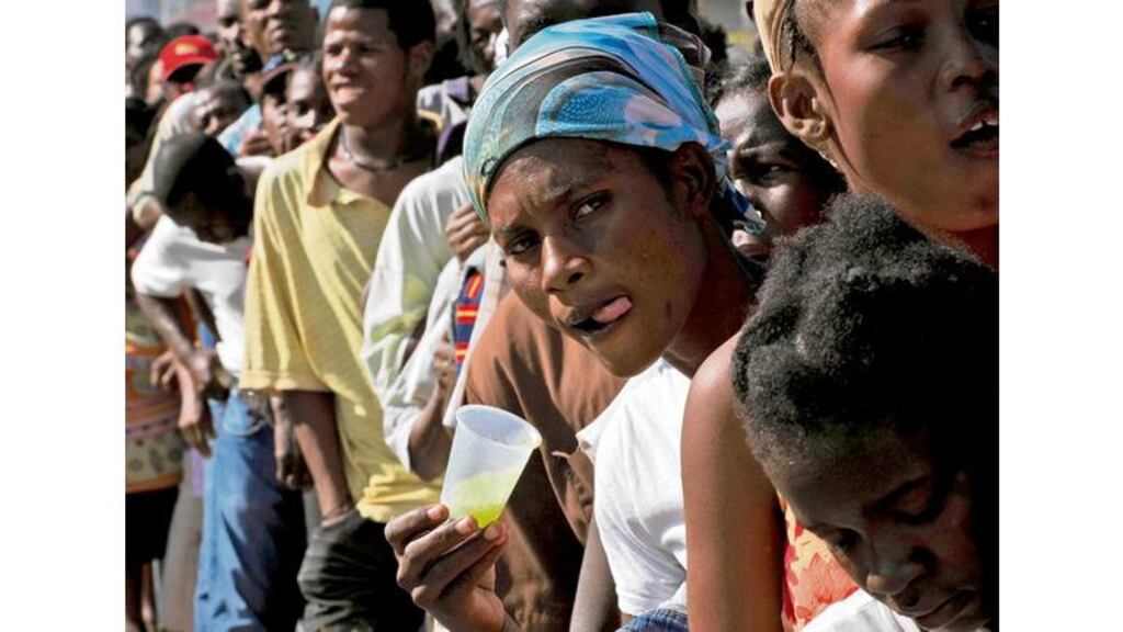 Waiting in line for food from the UN in the Cité Soleil neighbourhood of Port-au-Prince, Haiti, yesterday. Photograph: Ramon Espinosa/AP
