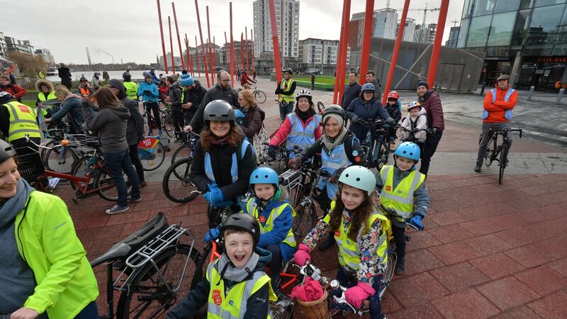 Youngsters join in the Dublin Cycling Campaign protest in Dublin city on Sunday morning. Campaign vice-chairperson Louise Williams said: “How good it is for our brain health, and our feeling of independence and autonomy, for kids to grow up cycling.” Photograph: Alan Betson