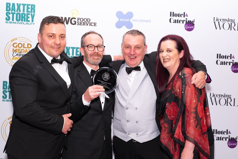 Lucien Clelariu, chef manager at Blackrock & Wicklow Hospice; Pierre Phillips, chef manager at Blackrock & Wicklow Hospice; Martin Byrne, area support manager at The Q Café Company; and Karen Dalton, craft development chef at The Q Café Company.
Photographer: Ruben Morrissey-Fernandez/Ruby Productions