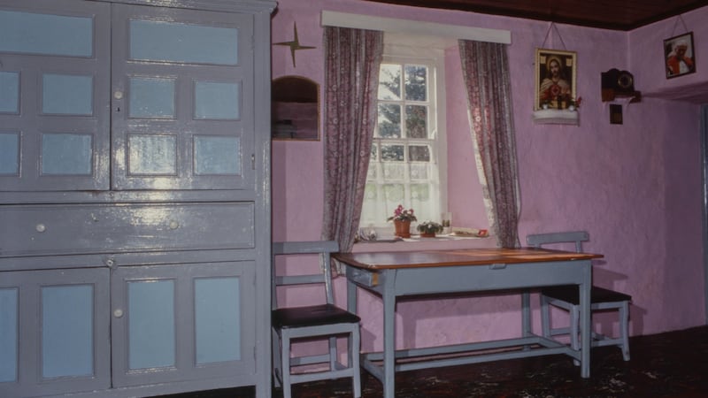 Traditional painted decoration, with food press and table, by wheelwright Paddy Crowly (late 19th century), west Co Cork. Photograph: Claudia Kinmonth, 1988