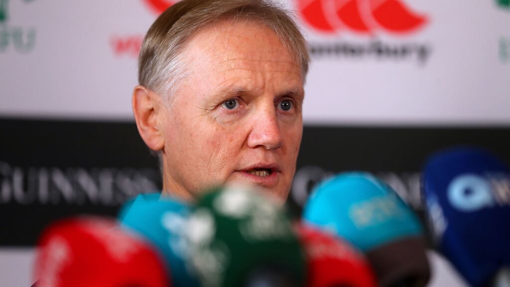 Joe Schmidt speaking at Carton House on Thursday. Photograph: Tommy Dickson/Inpho