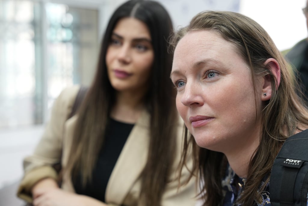 Maria Butler, right, with Nobel Women's Initiative advocacy co-ordinator Dildar Kaya in Al-Mughayir village, West Bank, in April. Photograph: Ayman Abu Ramouz