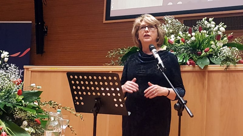 Former president Mary McAleese addressing a Voices of Faith conference in Rome on March 8th. Photograph: Patsy McGarry